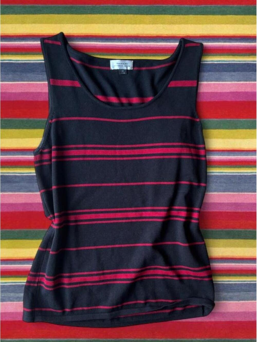 2000s Tahari red/black striped silk blend knit tank top Size 12